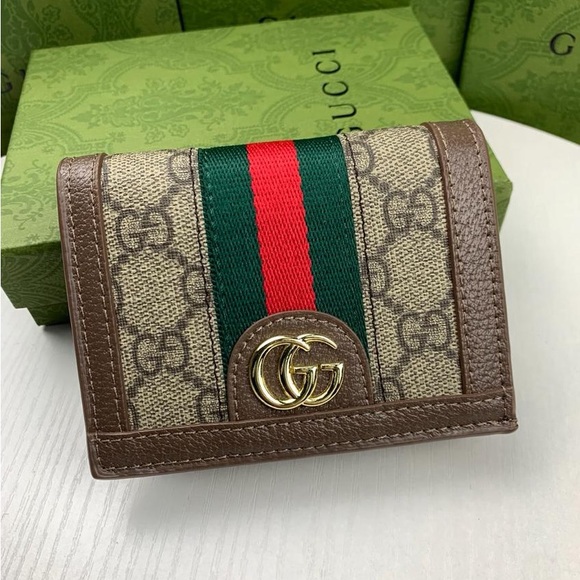 Gucci Beige and Brown Wallet with Red and Green Stripe - Picture 1 of 2
